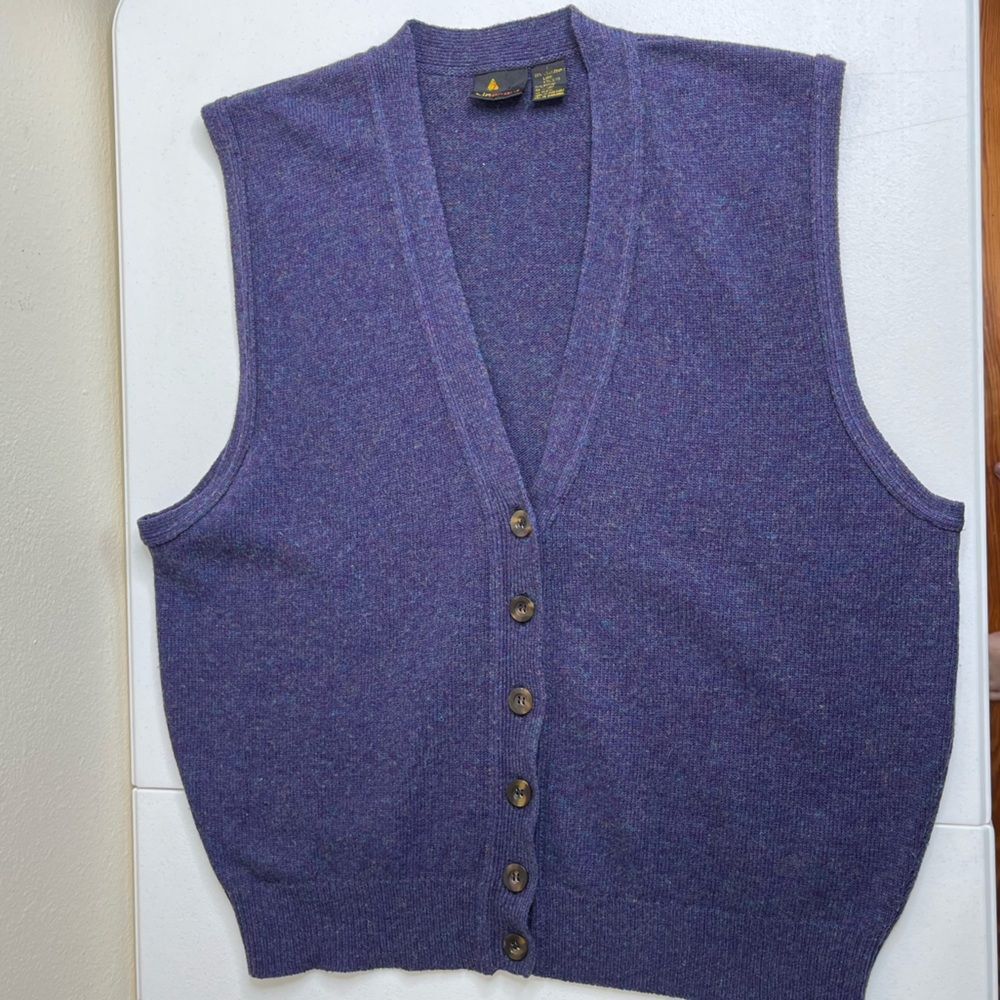 Vintage LizSport Lambswool Button Front Sweater Vest Blue Purple Women Large - Picture 14 of 14